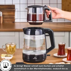 Karaca Glass Tea XL 2 in 1 Glas-Teemaschine Space Gray Space Grau Outlet