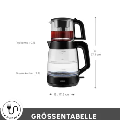 Karaca Glass Tea XL 2 in 1 Glas-Teemaschine Shiny Black Glänzend Schwarz New