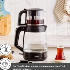 Karaca Glass Tea XL 2 in 1 Glas-Teemaschine Shiny Black Glänzend Schwarz New