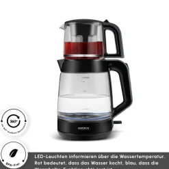 Karaca Glass Tea XL 2 in 1 Glas-Teemaschine Shiny Black Glänzend Schwarz New