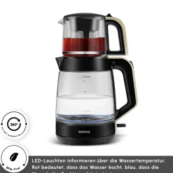 Karaca Glass Tea XL 2in1 Glas-Teezubereiter und Wasserkocher Creme Cream Best