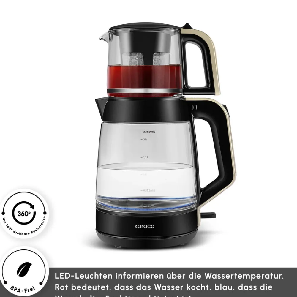 Karaca Glass Tea XL 2in1 Glas-Teezubereiter und Wasserkocher Creme Cream Best