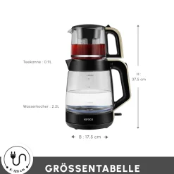 Karaca Glass Tea XL 2in1 Glas-Teezubereiter und Wasserkocher Creme Cream Best