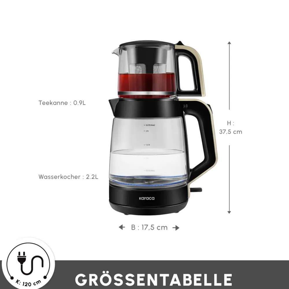Karaca Glass Tea XL 2in1 Glas-Teezubereiter und Wasserkocher Creme Cream Best