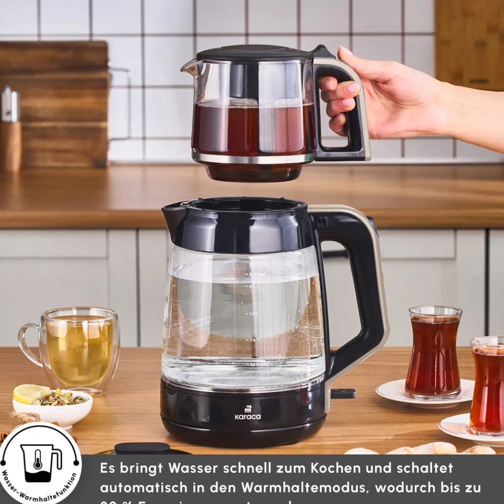 Karaca Glass Tea XL 2in1 Glas-Teezubereiter und Wasserkocher Creme Cream Best