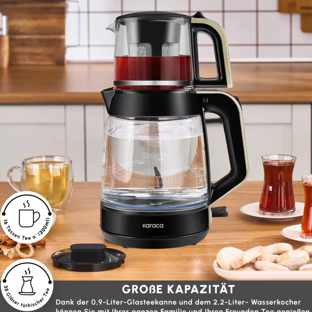Karaca Glass Tea XL 2in1 Glas-Teezubereiter und Wasserkocher Creme Cream Best