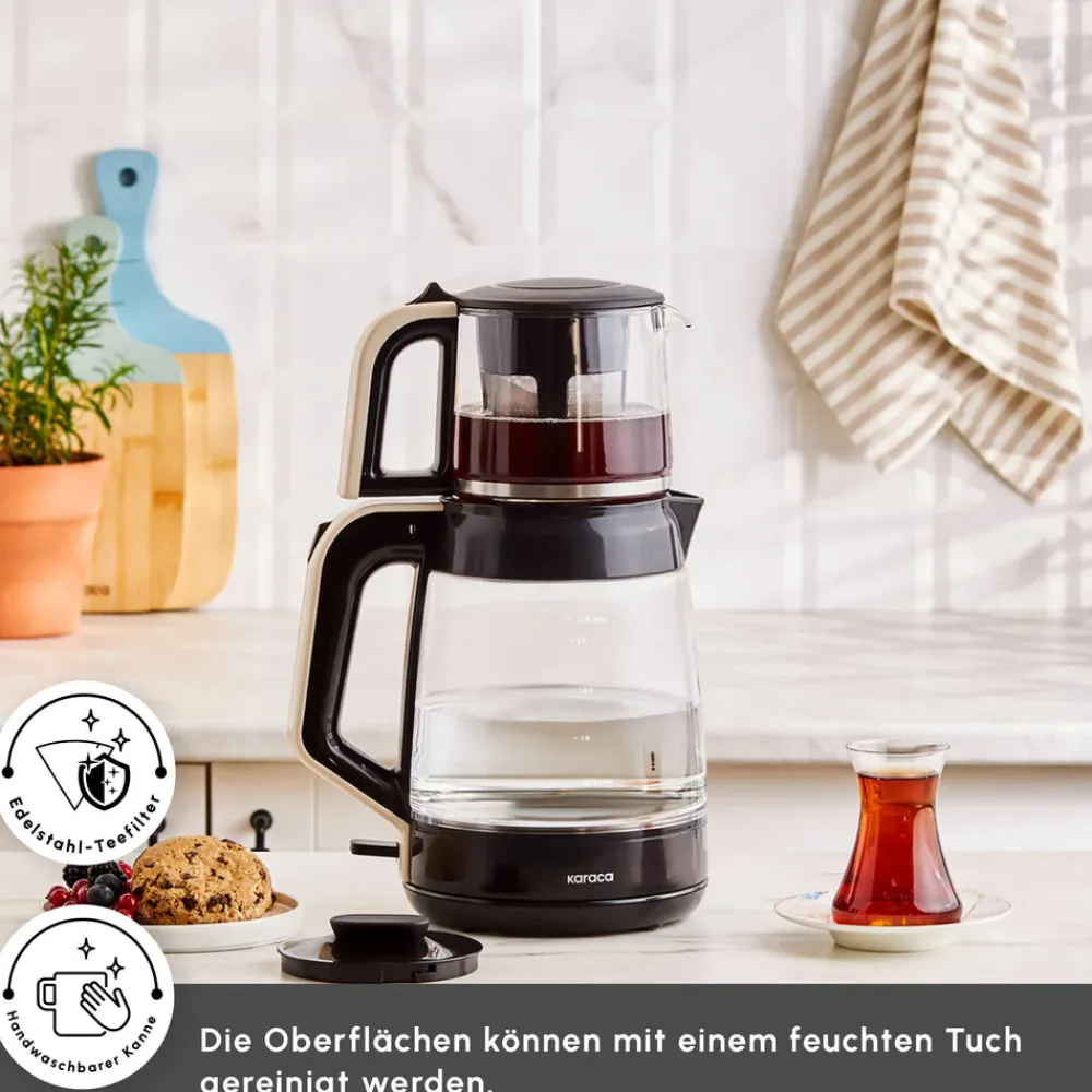 Karaca Glass Tea XL 2in1 Glas-Teezubereiter und Wasserkocher Creme Cream Best