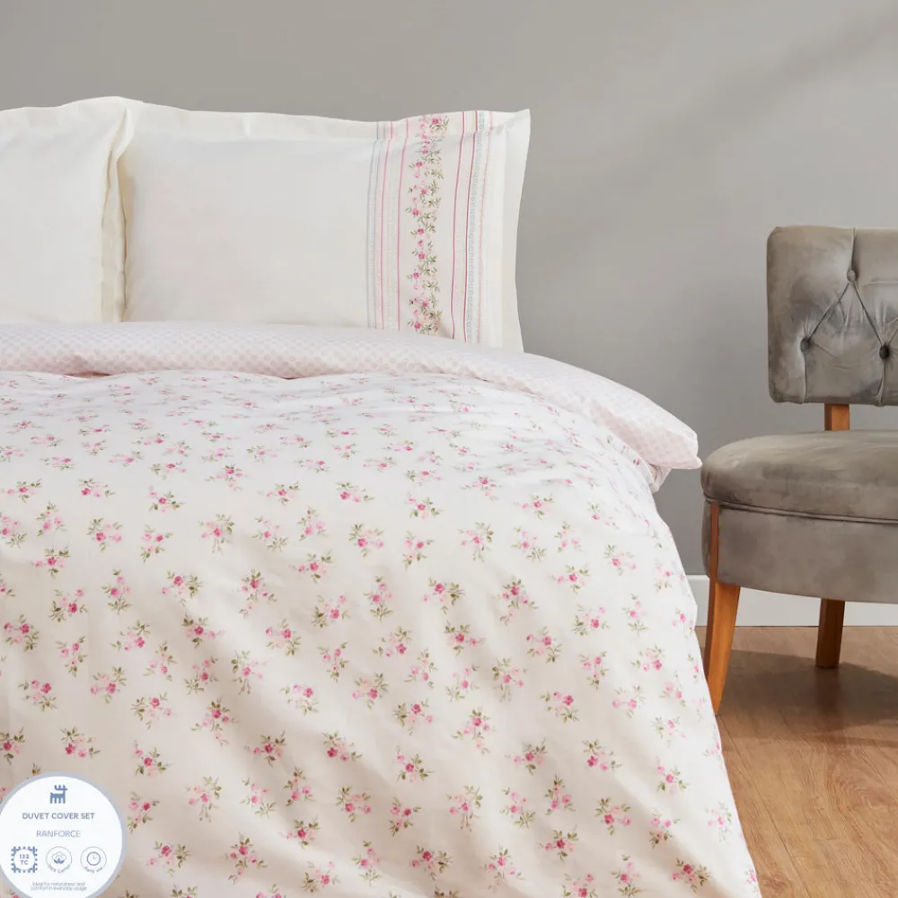 Karaca Glen Doppel Bettwäscheset 100% Baumwolle Rosa 200x220 Cm Pınk