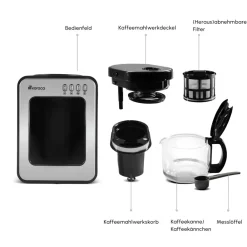 Karaca Grindmaestro Filter-Kaffeemaschine mit Eingebaute Kaffeemühle, 0,5L, 600W, Inox Grau02 Best