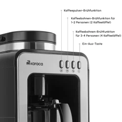 Karaca Grindmaestro Filter-Kaffeemaschine mit Eingebaute Kaffeemühle, 0,5L, 600W, Inox Grau02 Best
