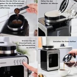 Karaca Grindmaestro Filter-Kaffeemaschine mit Eingebaute Kaffeemühle, 0,5L, 600W, Inox Grau02 Best
