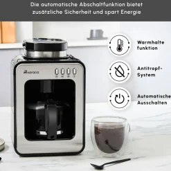 Karaca Grindmaestro Filter-Kaffeemaschine mit Eingebaute Kaffeemühle, 0,5L, 600W, Inox Grau02 Best