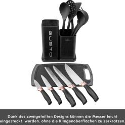 Karaca Gusto Schwarzes 12-teiliges Messer-/Schneidebrett-Set Schwarz01 Best