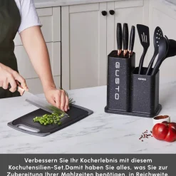 Karaca Gusto Schwarzes 12-teiliges Messer-/Schneidebrett-Set Schwarz01 Best