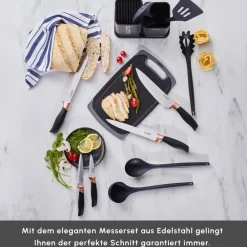 Karaca Gusto Schwarzes 12-teiliges Messer-/Schneidebrett-Set Schwarz01 Best