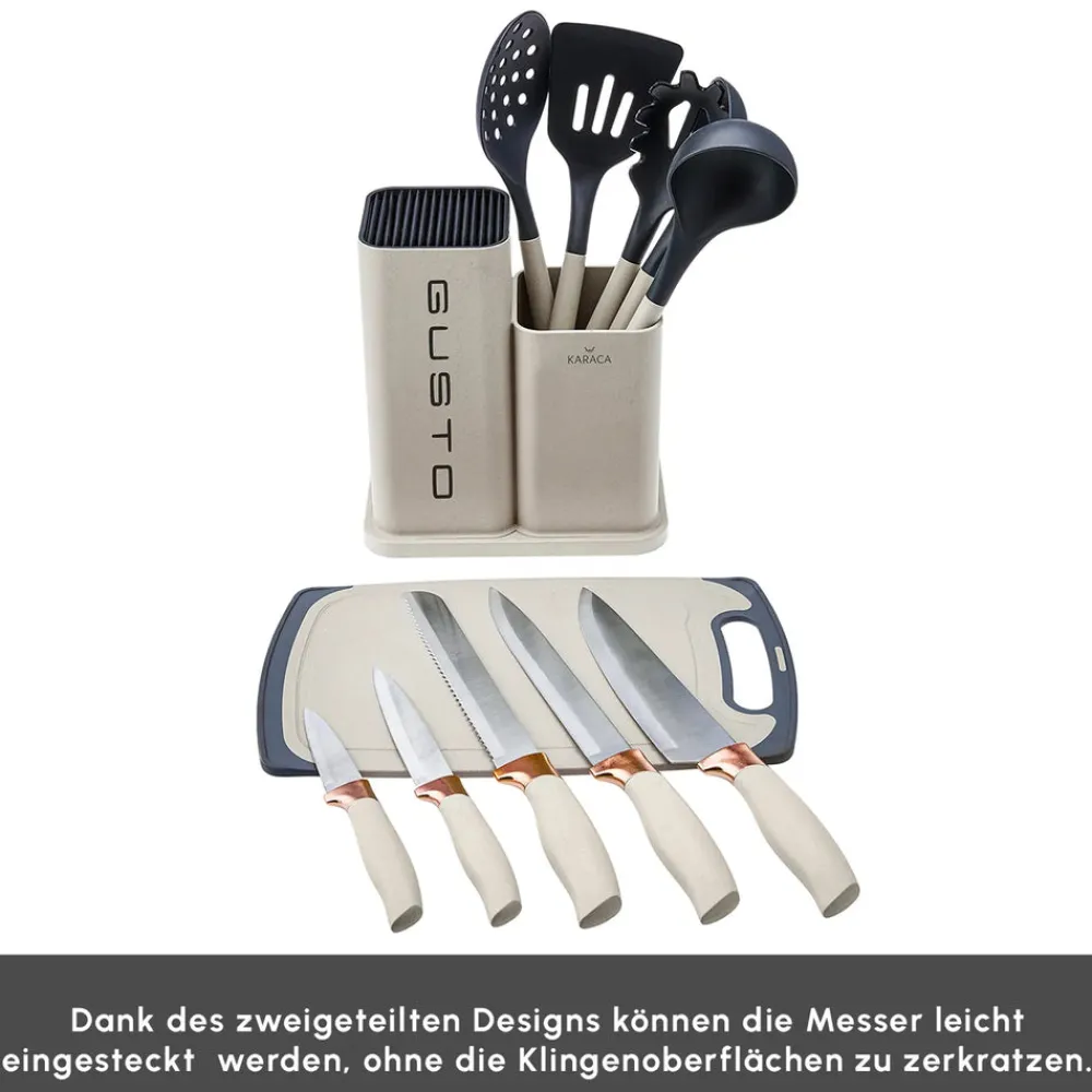 Karaca Gusto 12-teiliges Messer-/Schneidebrett-Set in Creme Creme01 Hot