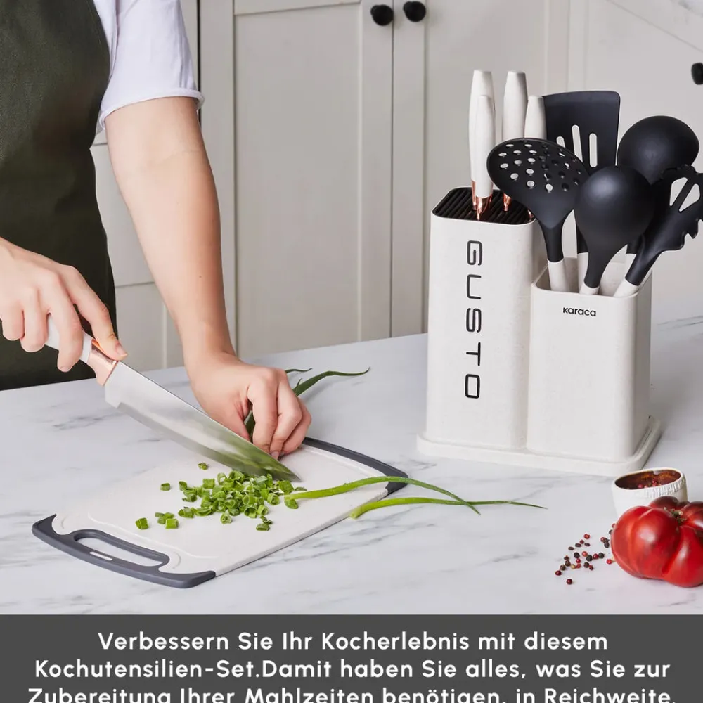 Karaca Gusto 12-teiliges Messer-/Schneidebrett-Set in Creme Creme01 Hot