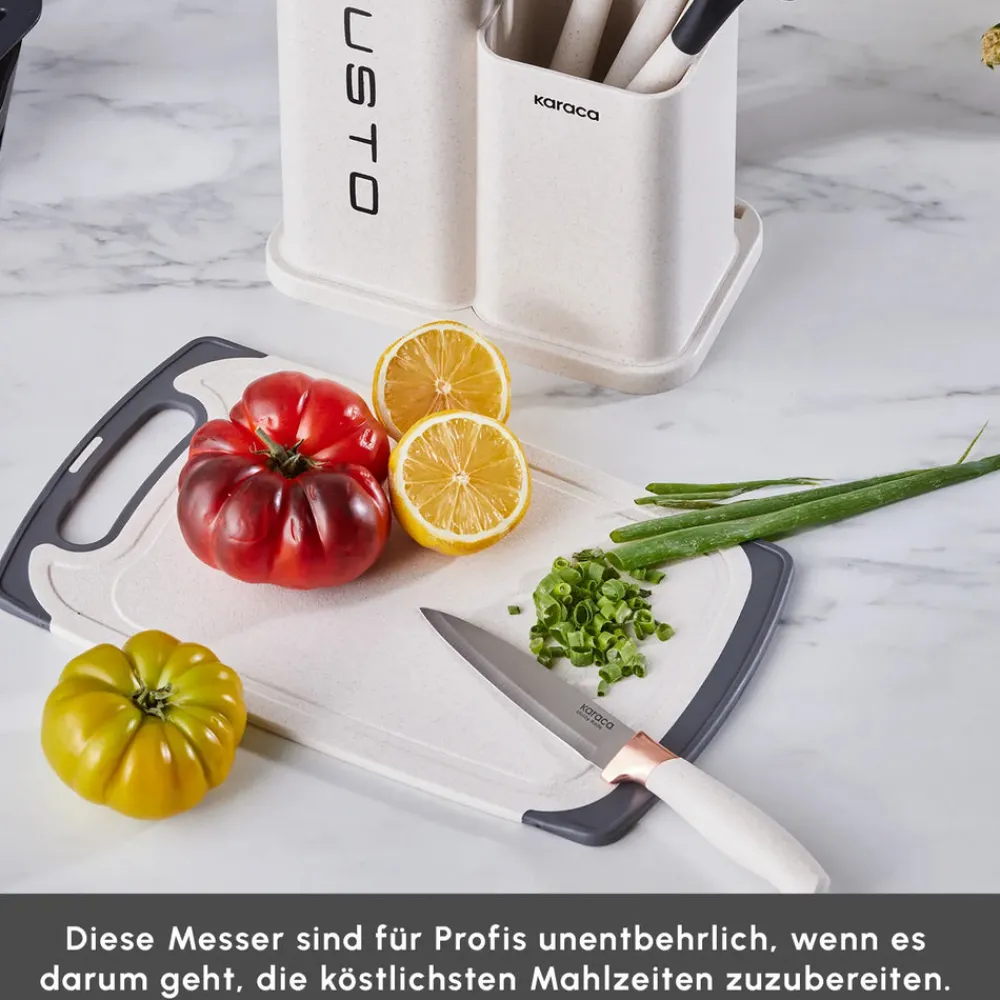 Karaca Gusto 12-teiliges Messer-/Schneidebrett-Set in Creme Creme01 Hot