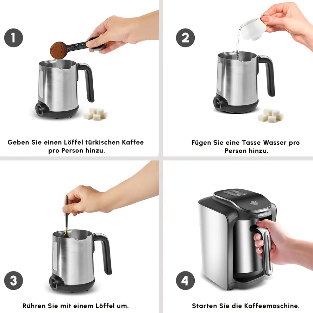 Karaca Hatır Neo Inox türkische Kaffeemaschine mit Edelstahl-Kanne New