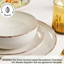 Karaca Hekka 6 Personen Geschirrset, 18 Teilig Beıge01 New