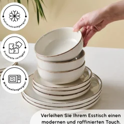Karaca Hekka 6 Personen Geschirrset, 18 Teilig Beıge01 New