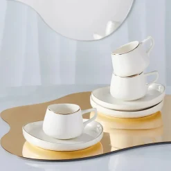 Karaca Hole Porzellan Kaffeetasse Set für 6 Personen 90ml Weıß01 New
