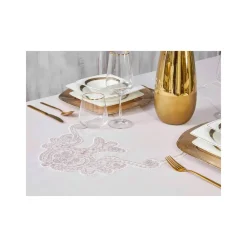 Karaca Home Ades Kreidefarbige Französische Spitze 160x240 Tischtuch/Tischabdeckung Puder Discount