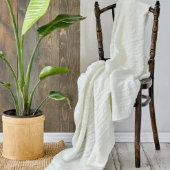 Karaca Home Bone Farbe Cable Knit Throw Öko-Tex Zertifiziert Knochen Clearance