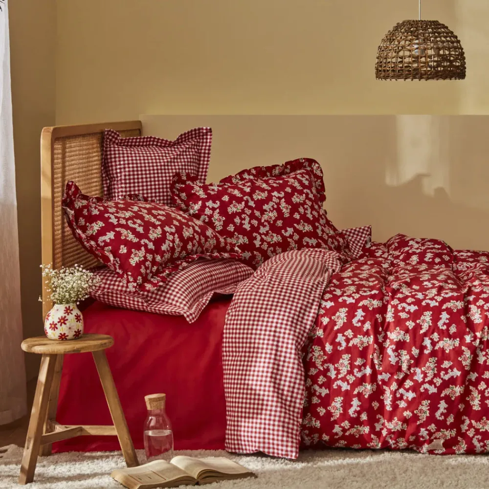 Karaca Home Carlo 100% Baumwolle Einzel Bettbezug Set Rot Rot02 Outlet