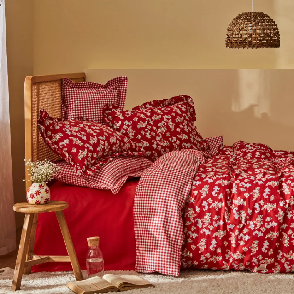 Karaca Home Carlo 100% Baumwolle Einzel Bettbezug Set Rot Sale