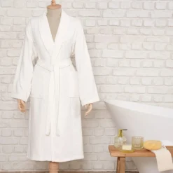 Karaca Home Daily Soft Offwhite 100% Baumwolle Herren Bademantel L/XL Cremeweıß Hot