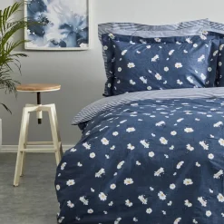 Karaca Home Daisy 100% Baumwolle Einzel Bettbezug Set Indigo Indıgo New