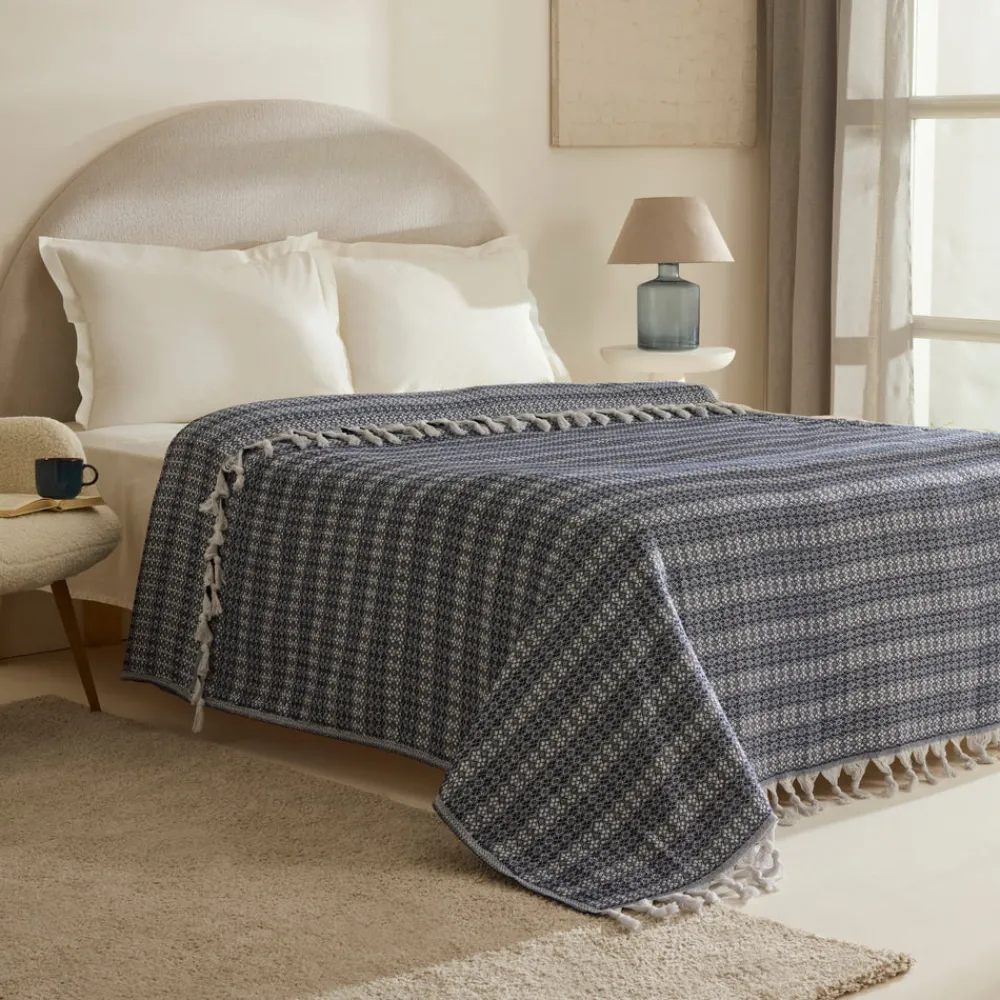 Karaca Home Destina Marineblau Bettdecke für zwei Personen Grau02 Sale