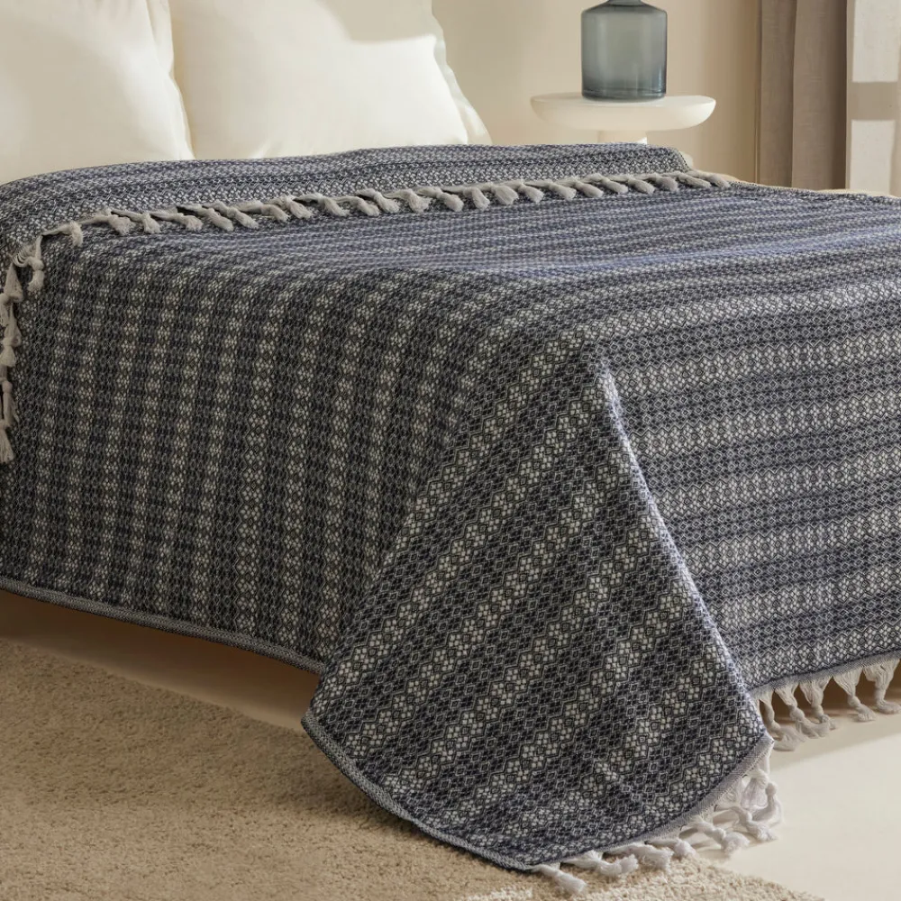 Karaca Home Destina Marineblau Bettdecke für zwei Personen Grau02 Sale