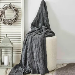 Karaca Home Grey Cable Knit Throw Öko-Tex Zertifiziert Grau02 Discount