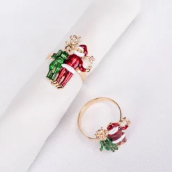 Karaca Home Hirsch und Weihnachtsmann 2 Stück Serviettenring Gold Hot