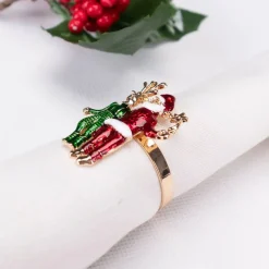 Karaca Home Hirsch und Weihnachtsmann 2 Stück Serviettenring Gold Hot