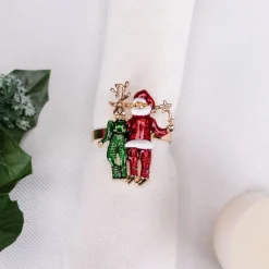 Karaca Home Hirsch und Weihnachtsmann 2 Stück Serviettenring Gold Hot