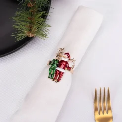 Karaca Home Hirsch und Weihnachtsmann 2 Stück Serviettenring Gold Hot