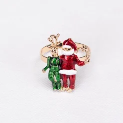 Karaca Home Hirsch und Weihnachtsmann 2 Stück Serviettenring Gold Hot