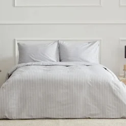 Karaca Home Josef Satin Doppel-Bettbezug Set Gestreift Grau Grau02