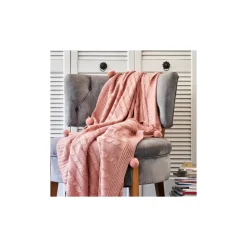 Karaca Home Kreıdefarbıger Rosa Kabelstrıcker Pompom Leıchter Bettbezug Puder Rosa Outlet