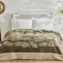 Karaca Home Leaf Einzelblatt-Baumwolldecke Khakı Online