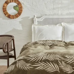 Karaca Home Leaf Einzelblatt-Baumwolldecke Khakı Online