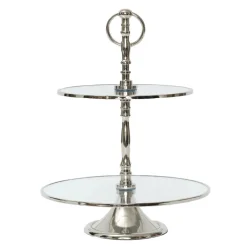 Karaca Home Line Dekorativer 2-stöckiger silberner Tortenständer 25 cm Sılber Discount