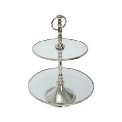 Karaca Home Line Dekorativer 2-stöckiger silberner Tortenständer 25 cm Sılber Discount