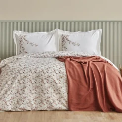 Karaca Home Mizu 100% Baumwolle Doppel-Bettwäsche-Set mit Gratis Decke Weıß01
