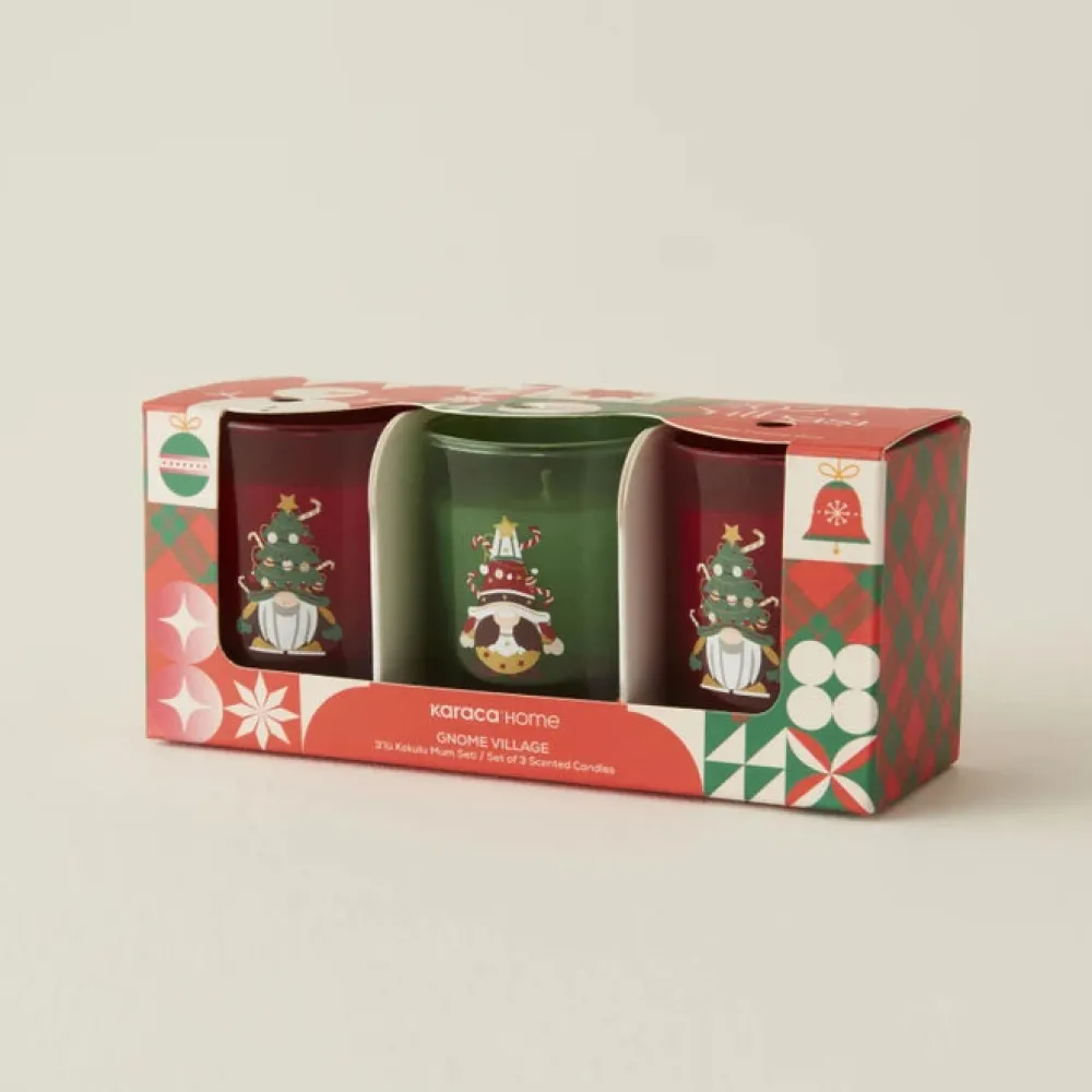 Karaca Home New Year Gnome Village 3-teiliges Duftkerzen-Set Yeşil