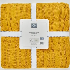 Karaca Home Ochre Cable Knit Throw Öko-Tex Zertifiziert Oker Hot
