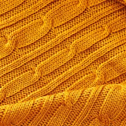 Karaca Home Ochre Cable Knit Throw Öko-Tex Zertifiziert Oker Hot